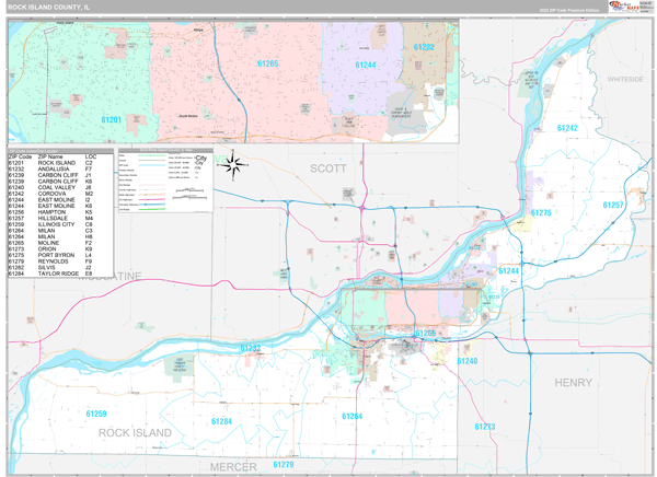 Rock Island County, IL Wall Map